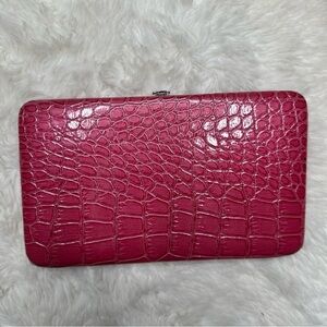 Clutch Wallet Faux Embossed Crocodile Print Pink